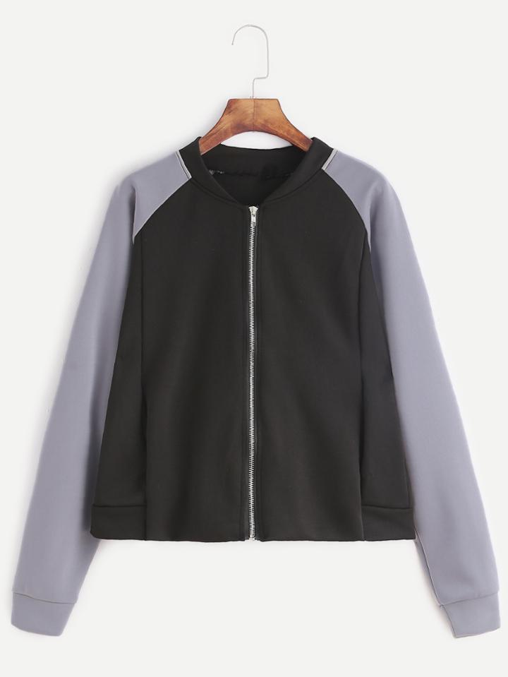 Shein Contrast Raglan Sleeve Zipper Up Jacket