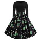 Shein 50s Cactus Print Belted Flare Dress