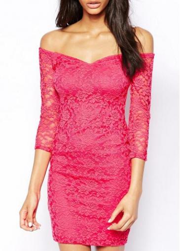 Rosewe Off The Shoulder Pink Lace Sheath Dress