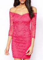 Rosewe Off The Shoulder Pink Lace Sheath Dress