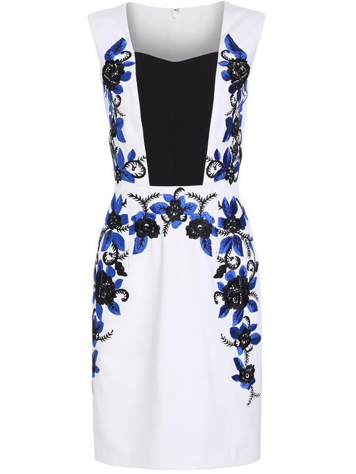 Shein White Boat Neck Sleeveless Embroidered Dress