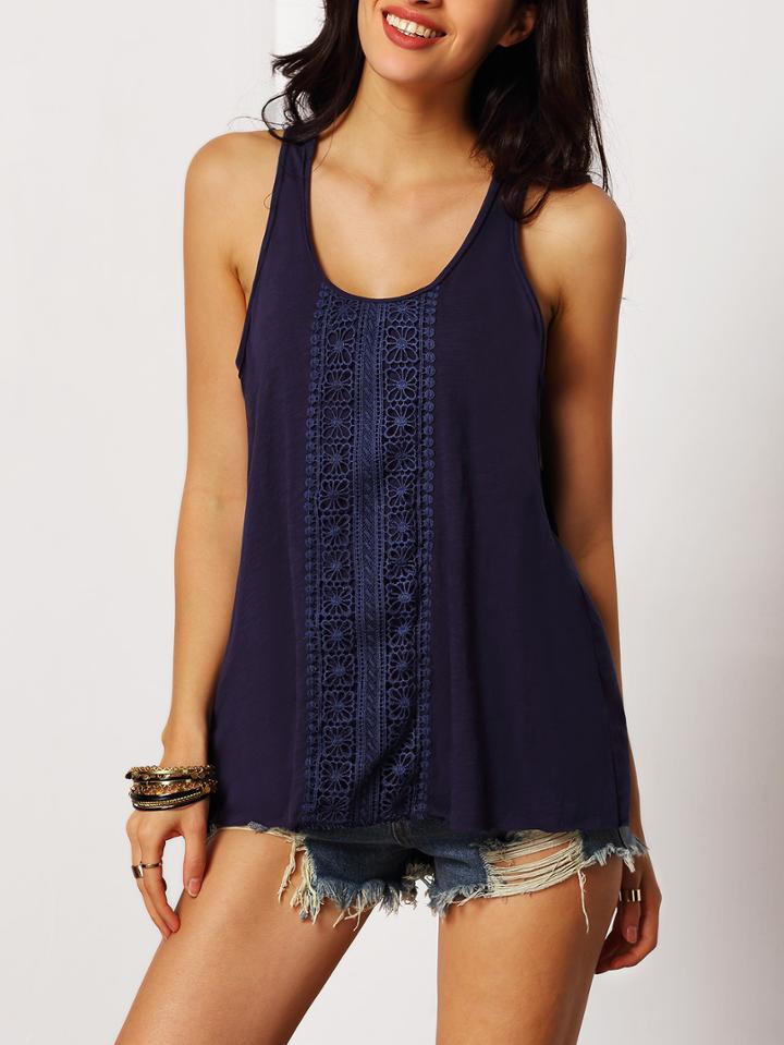 Shein Navy Crochet Lace Tank Top