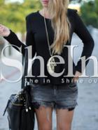 Shein Black Crew Neck Flounce T-shirt