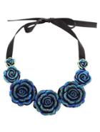 Shein Blue Iridescent Rose Pendant Bib Necklace