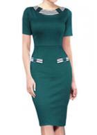 Rosewe Round Neck Knee Length Green Bodycon Dress