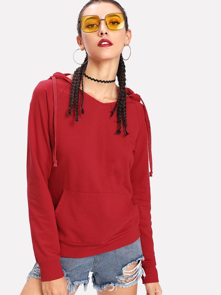 Shein Pocket Front Solid Hoodie