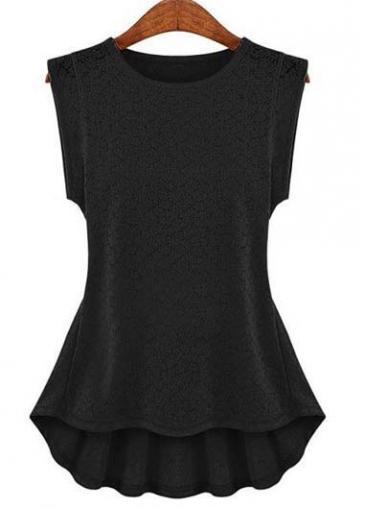 Rosewe Solid Black Round Neck Sleeveless T Shirts For Woman