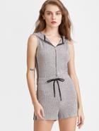 Shein Grey Marled Ribbed Knit Zip Up Side Striped Hooded Romper