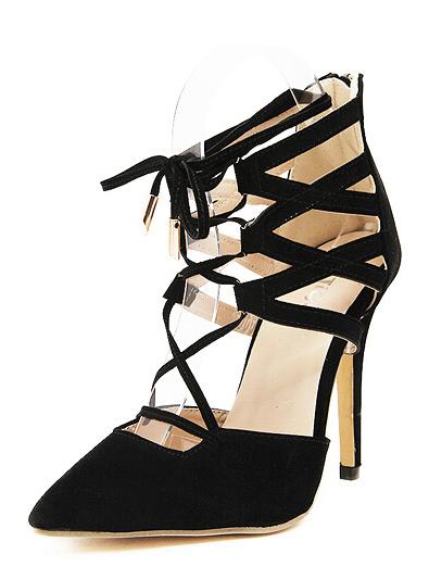 Shein Black High Heel Bandage Point Toe Pumps