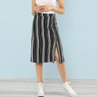 Shein Button Slit Side Striped Skirt