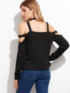 Shein Black Cutout Strappy Shoulder T-shirt