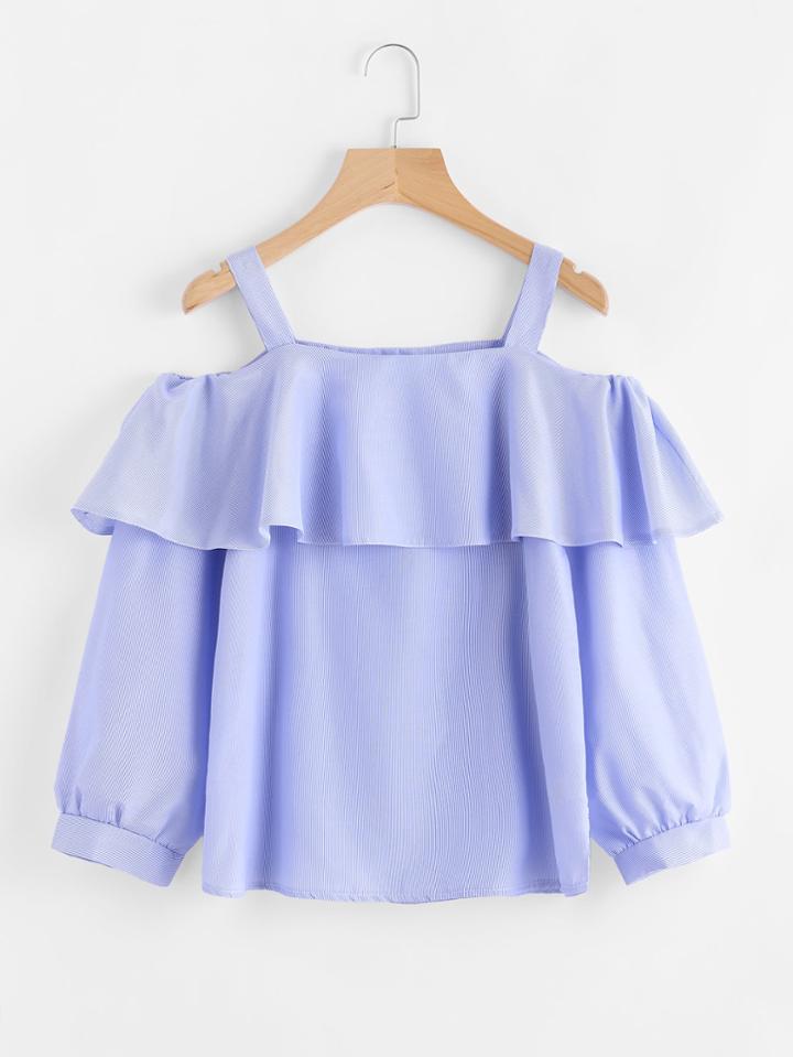 Shein Flounce Layered Pinstriped Top