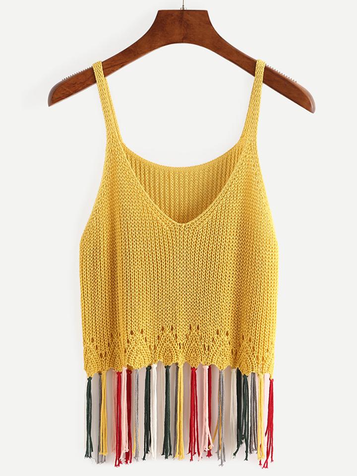 Shein Multicolor Fringe Spaghetti Strap Tank Top