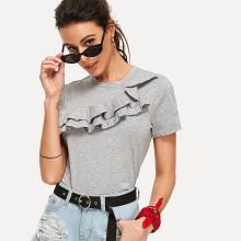 Shein Ruffle Trim Marled Tee