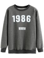 Shein Grey Contrast Trim Number Print Sweatshirt