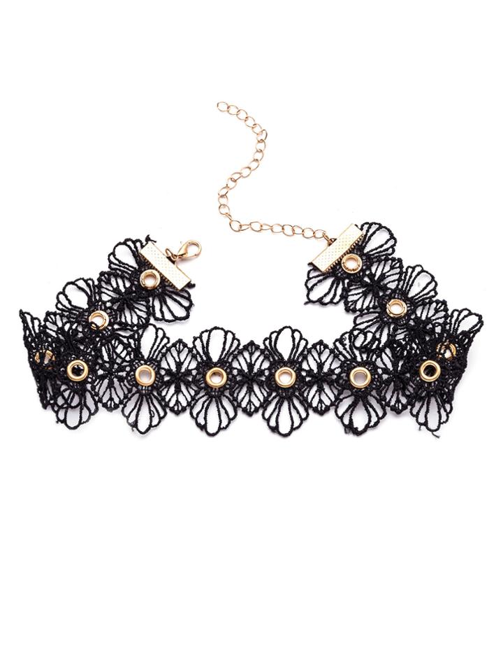 Shein Black Floral Lace Hollow Out Hole Choker Necklace