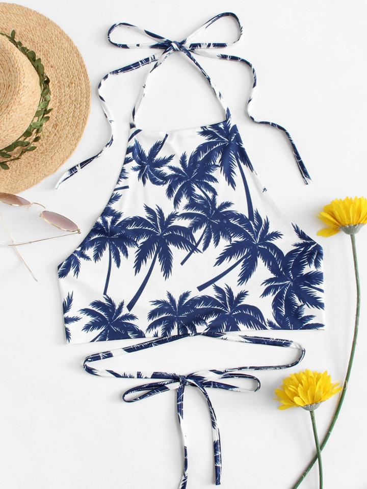 Shein Tree Print Crop Halter Top