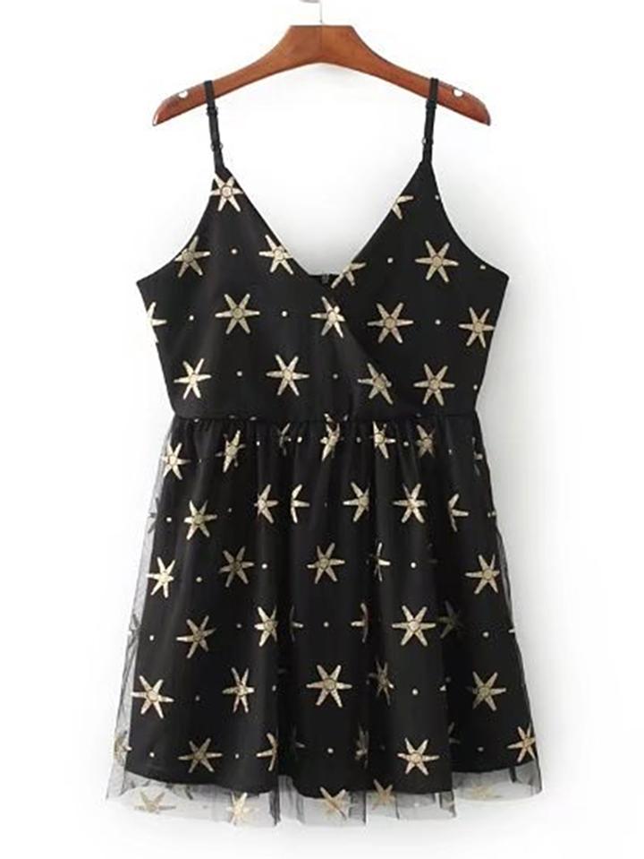 Shein Contrast Mesh Zipper Back Cami Dress