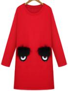 Shein Red Round Neck Eyes Pattern Straight Dress
