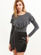 Shein Heather Grey Ruffle Trim Top