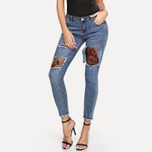 Shein Contrast Mesh Raw Hem Jeans