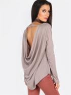 Shein Back Cowl Slim Sleeve Top Taupe