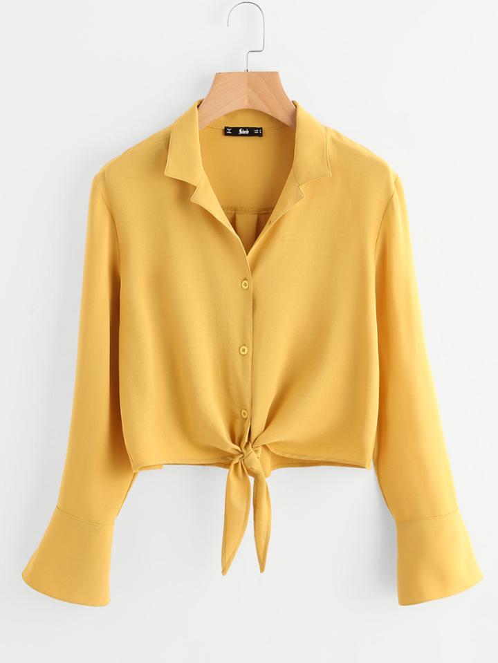 Shein Knot Front Fold Pleat Back Blouse