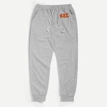 Shein Men Letter Patch Heather Grey Sweatpants