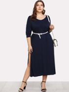 Shein High Slit Side Belted Dress