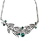 Shein Green Gemstone Silver Leaves Necklace