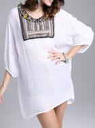 Shein White Bead Embroidered Loose Top