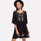 Shein Tassel Tie Neck Embroidered Smock Dress