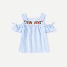Shein Girls Open Shoulder Flower Embroidery Top
