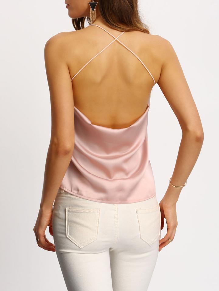 Shein Pink Crisscross Back Cami Top