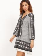 Shein Buttoned V Neckline Smock Dress