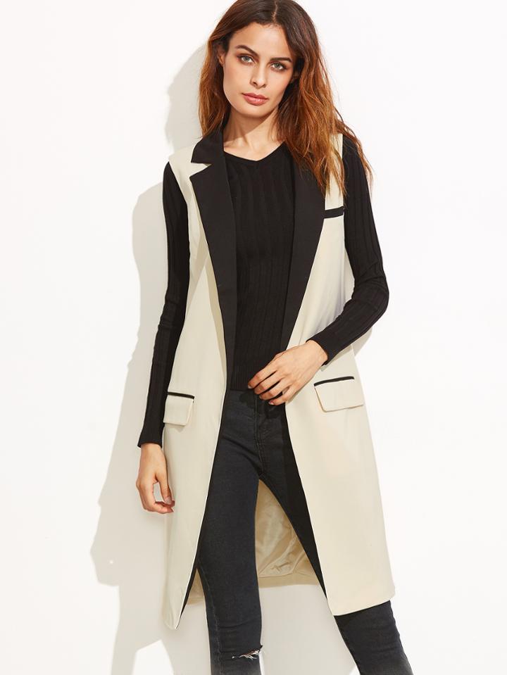 Shein Apricot Contrast Notch Collar Sleeveless Coat