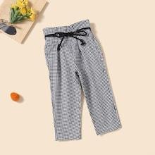 Shein Toddler Girls Gingham Paperbag Waist Pants