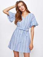 Shein V-neckline Tiered Sleeve Vertical Striped Dress