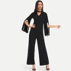 Shein Choker Neck Contrast Wave Trim Split Sleeve Jumpsuit