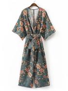 Shein Plunging V-neckline Floral Print Tie Waist Jumpsuit