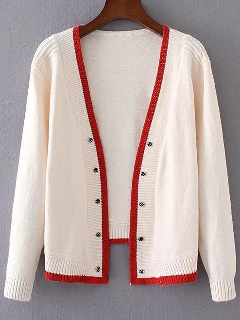 Shein Beige Contrast Edge Open Front Sweater Coat