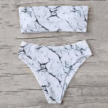 Shein Marble Pattern Bandeau Bikini Set