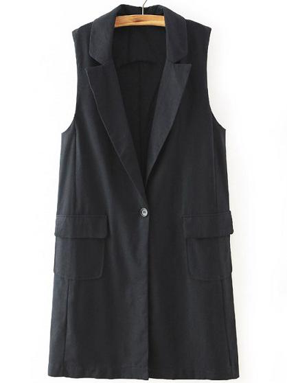 Shein Black Notch Lapel Single Button Vest