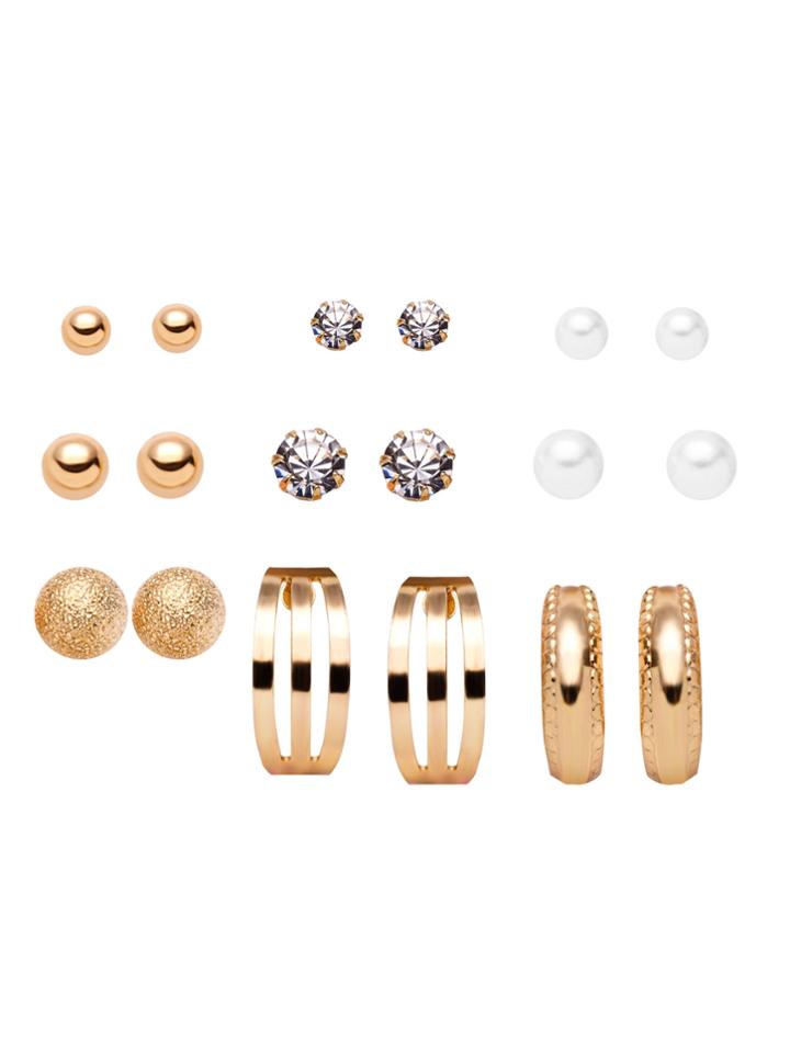 Shein Gold Plated Geometric Gemstone Stud Earrings Set