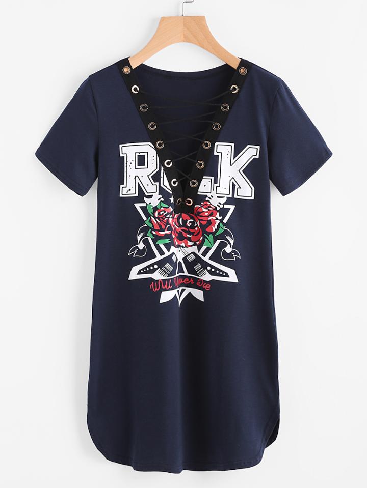 Shein Deep-plunge Neck Criss Cross Front Rock Dress