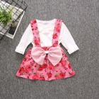 Shein Toddler Girls Ruffle Trim Tee & Floral Print Pinafore Skirt