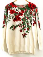 Shein Multicolor Round Neck Flowers Leaves Print Loose Knitwear