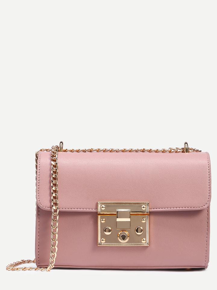 Shein Pink Push Lock Structured Chain Bag