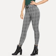 Shein Lace Up Waist Plaid Leggings