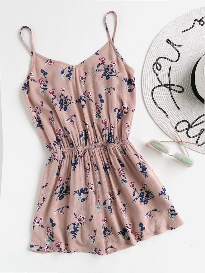 Shein Flower Print Elasticized Waist Cami Romper